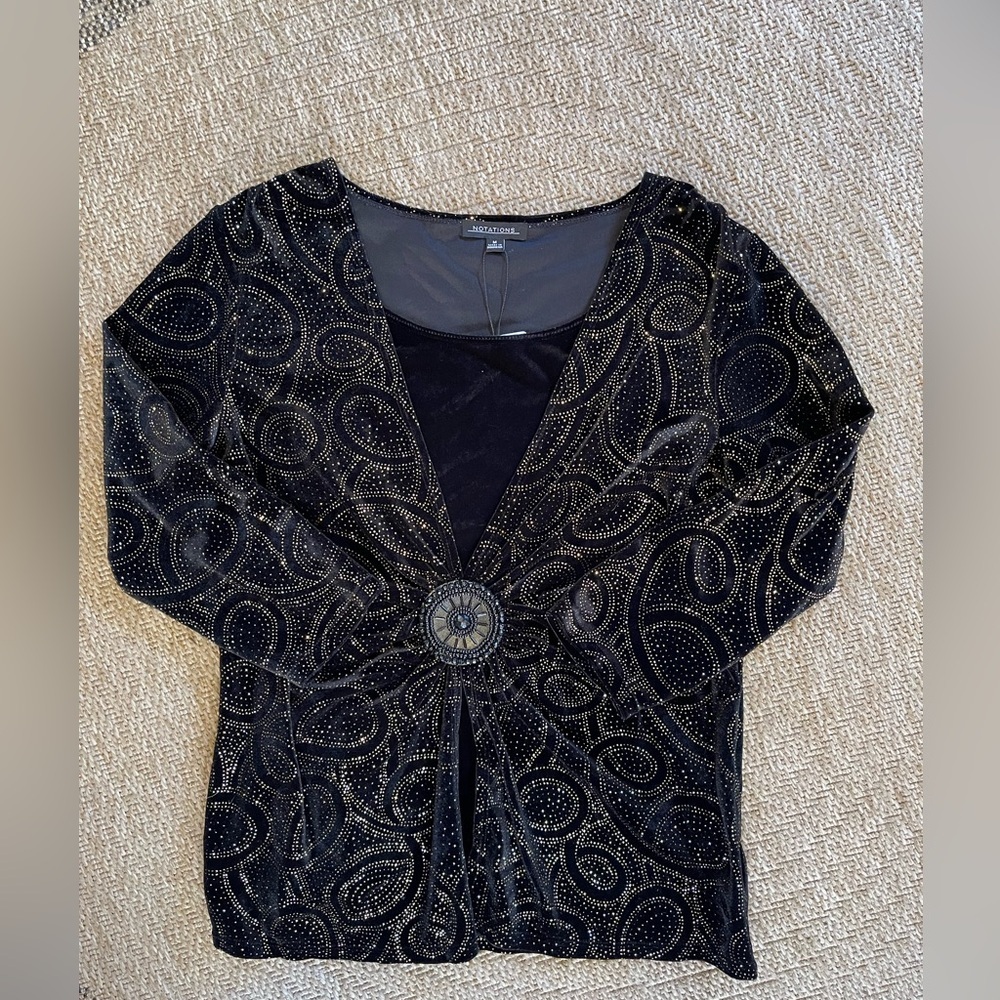 Y2K Notations velvet top faux cardigan set Black & Gold sparkle Medium (M) - Picture 12 of 14